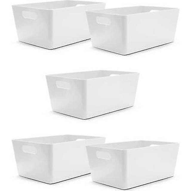 (Teal) KEPLIN 5 Pack Plastic Studio Storage Basket, Portable Container Boxes with Handles for Storage , Shelfs, Drawers, Kitchen & Cupboards
