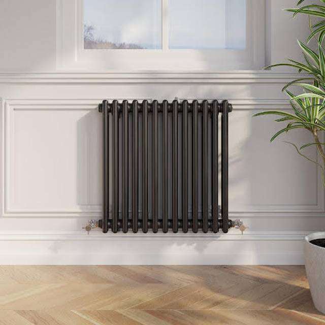 Park Lane Traditional Colosseum Double Bar Column Radiator Black - 600 x 605mm