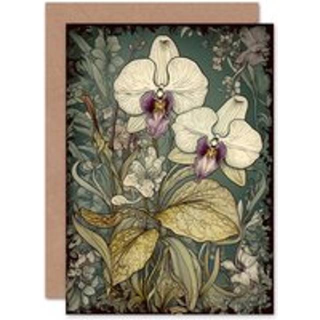 William Morris Style Orchid Flowers Floral For Wife Her Blank Greeting Card