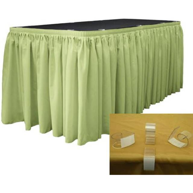 LA Linen Polyester Poplin Table Skirt 17-Foot by 29-Inch Long with 10 L-Clips  Sage