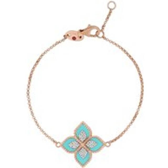 Roberto Coin Princess Flower 18ct Rose Gold Turquoise Diamond Bracelet