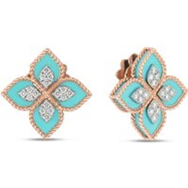 Roberto Coin Princess Flower 18ct Rose Gold Turquoise Diamond Earrings