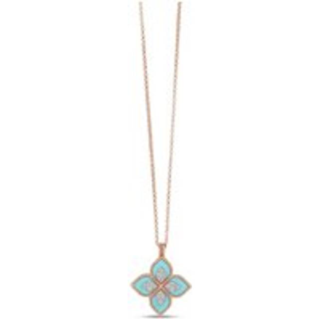 Roberto Coin Princess Flower 18ct Rose Gold Turquoise Diamond Necklace