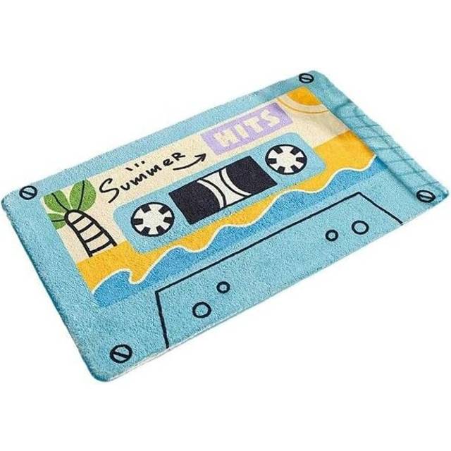 Bath Mat for Boys and Girls, Teenagers, Vintage Music Themed Bath Mat, Retro Floor Mat with Adhesive Tape, Non-Slip Shower Mat