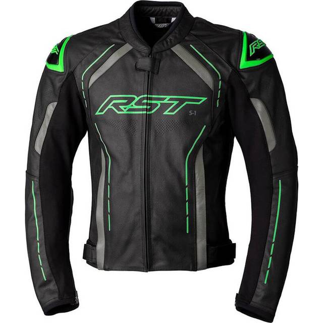 RST S1 Motorcycle Leather Jacket, black-green, Size 42 for Men