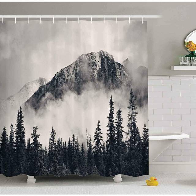 "Smoky Mountain Cliff Outdoor Idyllic Photo Art Shower Curtain No Liner, Waterproof Polyester Fabric Bathroom Shower Curtain with Hooks 72"" x 72"""
