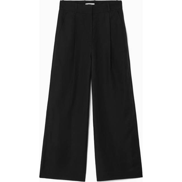 Relaxed Linen-Blend Wide-Leg Trousers - Black - 32