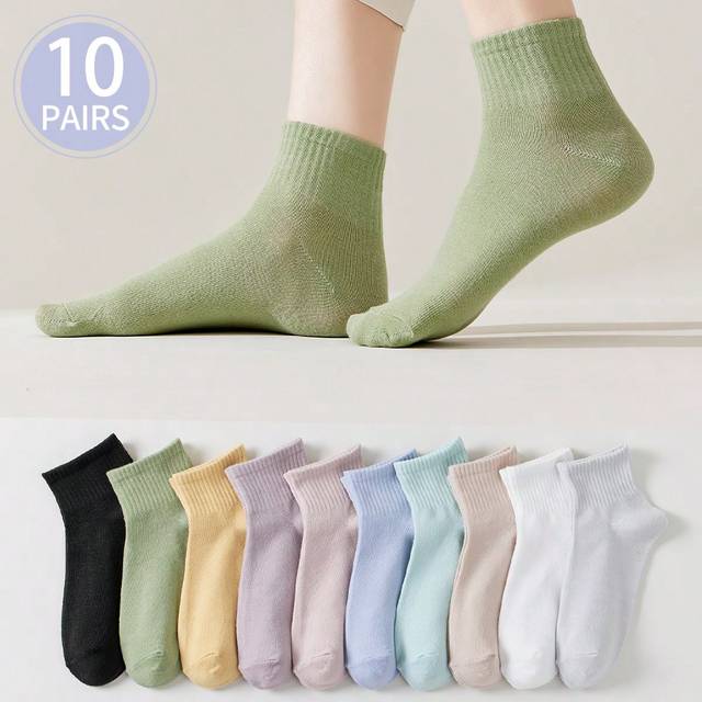 SHEIN 10pairs/Pack Women&#39;s Breathable Mesh Thin Short Socks Suitable For Daily Wear In Spring And Summer