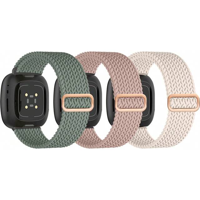 3-pack flätat stretchigt band som är kompatibelt med Fitbit Sense/Fitbit Versa 3/ Versa 4/ Sense 2-band kvinnor män, mjukt elastiskt band Armband Armb - Flerfärgad-1 (En-Storlek)