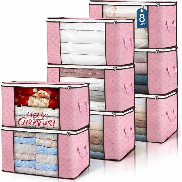 60*40*35cm Stor Klädförvaringsväska, Klädupplägg Med Handtag & Klart Fönster, Förvaringskärl Behållare För Täcken & Filtar Dekorationer Inredning Fest - Rosa (8st 60*35*40cm,6st 60*35*40cm,4st 60*35*40cm,2st 60*40*35cm)