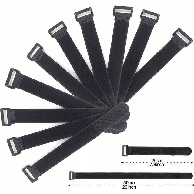 SHEIN 10pcs Reusable Hook & Loop Fastener Nylon Cable Ties, Durable Cable Straps (Length 20cm/7.9in, 50cm/20.0in)