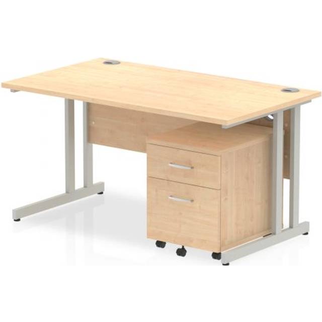 Impulse 1400x800mm Desk Maple Top Silver Cantilever Leg and Mobile Ped