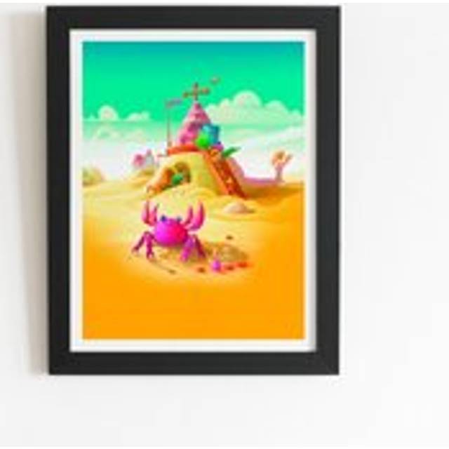 Pink Crab On A Beach Holiday Framed Art Print - Black - W20 inch x H30 inch