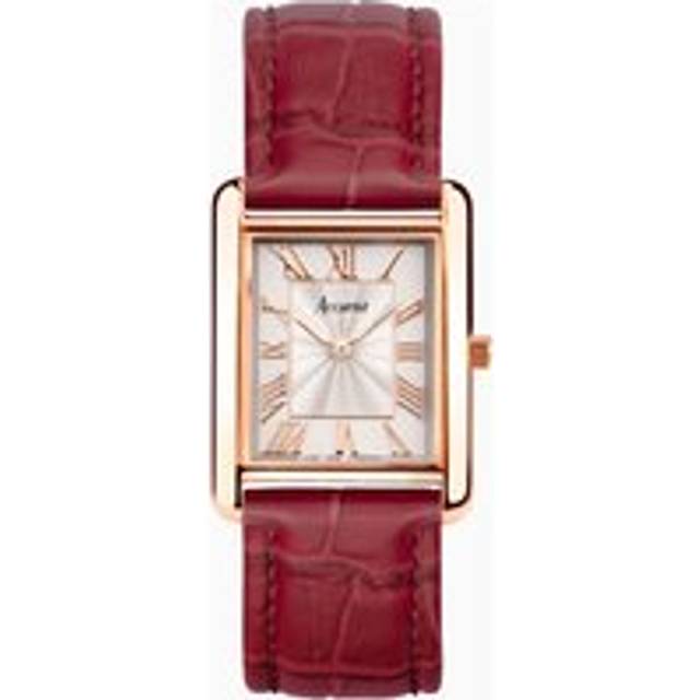 Accurist Accurist Rectangle Ladies Watch | Rose Gold Case & Burgundy Leather Strap with White Dial | 26mm