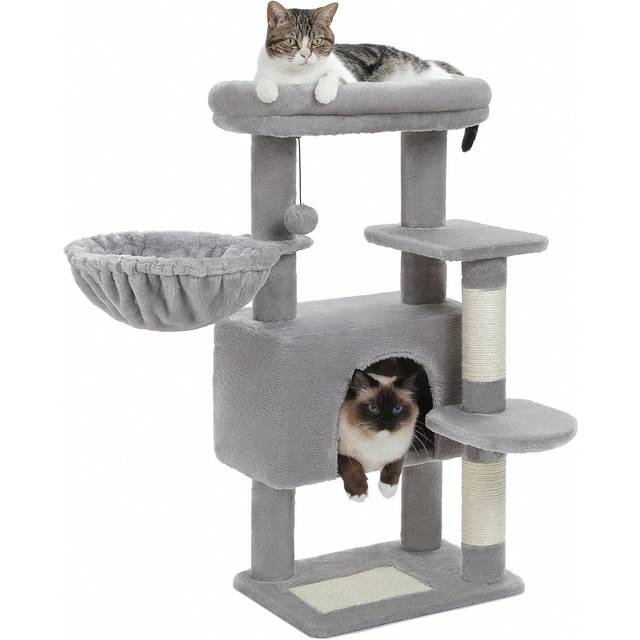 Kattträd 88 cm för inomhuskatter Condo Katthus med hängmatta Cave Cat Activity Center med topp avtagbar säng - Grå