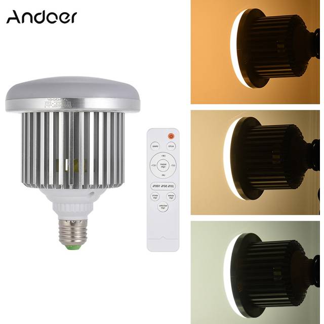 Andoer e27 50w led lampa justerbar ljusstyrka &amp; f&#xE4;rgtemperatur 3200k ~ 5600k med fj&#xE4;rrkontroll studio foto video ljus