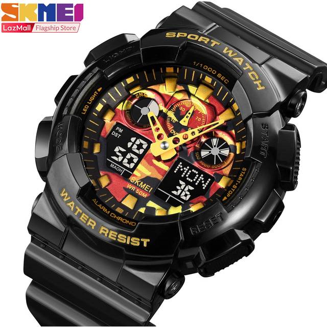 SKMEI Sportklocka för man Vattentät Elegant Texture Alarm Clock Timing Digital Watch 1832 svart