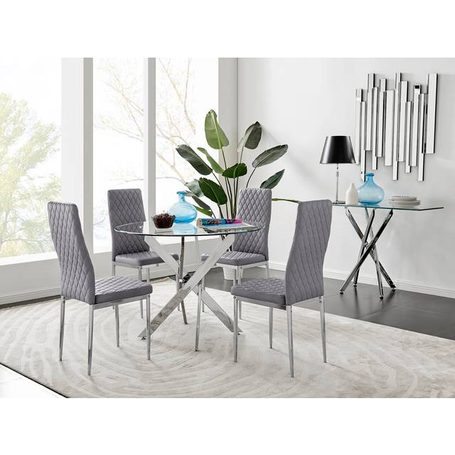 Furniturebox Arona Valera 4 Seater Round Dining Set Grey and Chrome