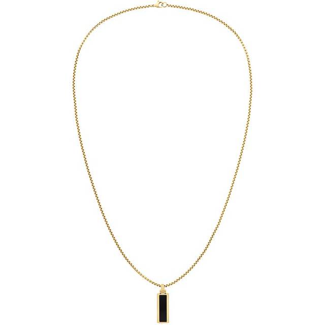 Tommy Hilfiger Men's Gold Tone Oynx Dog Tag Necklace