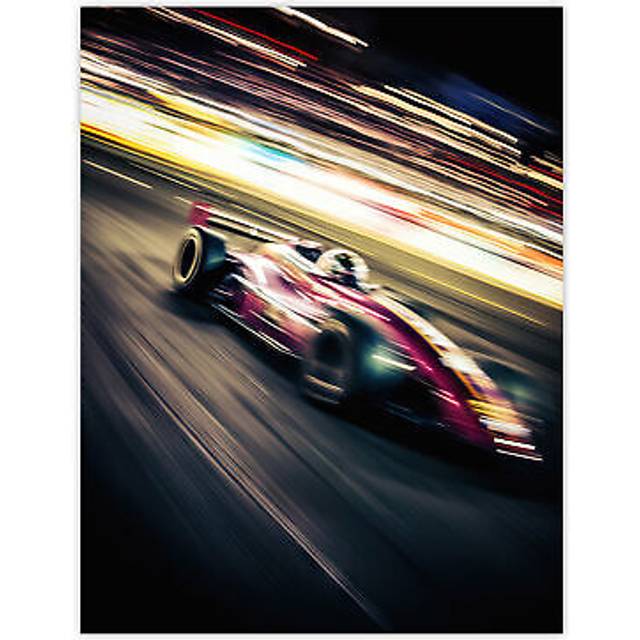 Wall Art Print Motorsport F1 F2 Speed Blur Photo Action Shot Racing Fan For Him Man Cave Poster - Multi - W18 inch x H24 inch