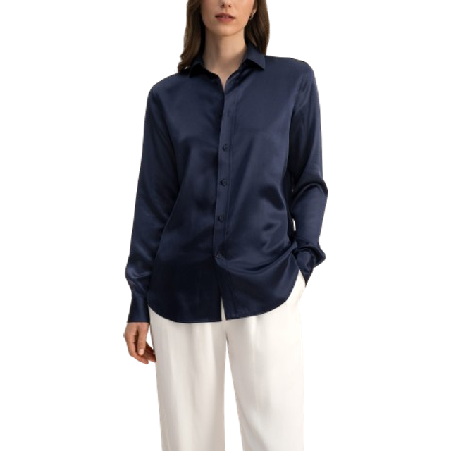 LILYSILK Silk Tops For Women Navy Blue UK Quality Silk Skin Friendly Open Placket Silk Blouse 12
