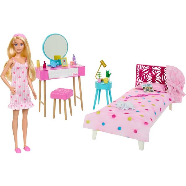 - Doll and Bedroom Playset, Barbie Furniture and 20+ Storytelling Accessories Including Robe and Kitten, HPT55