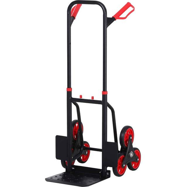 Durhand Climbing Stairs Trolley Hand Trucks 6-Wheels Foldable Load Cart Steel - Black & Red, Red