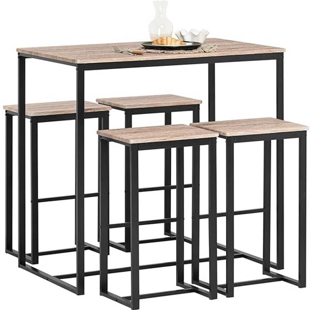SoBuy Kitchen Bar Set-1 Bar Table and 4 Stools - Brown