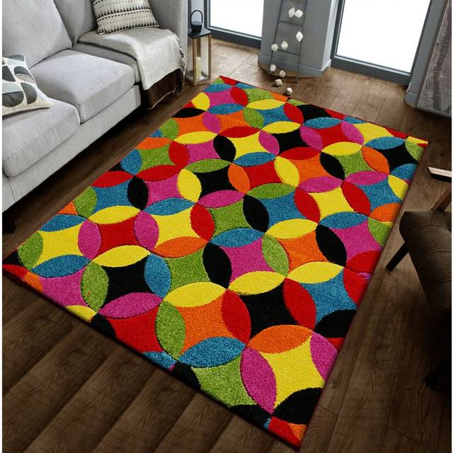 (Circles-Bright , 60 x 110 cm) Modern Design Hand Carved Multi-Color Small Large Luxury Carpets Floor Area Rugs