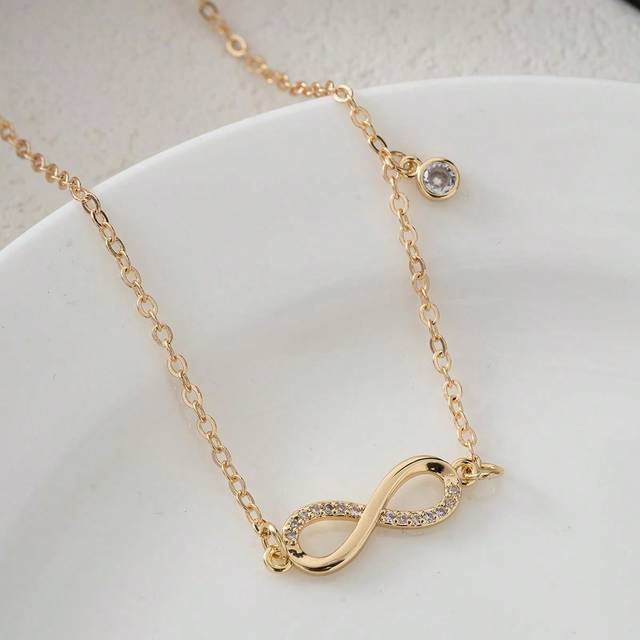 SHEIN 1pc Luxury Infinity Symbol Cubic Zirconia Inlaid Collarbone Chain Golden Women&#39;s Necklace