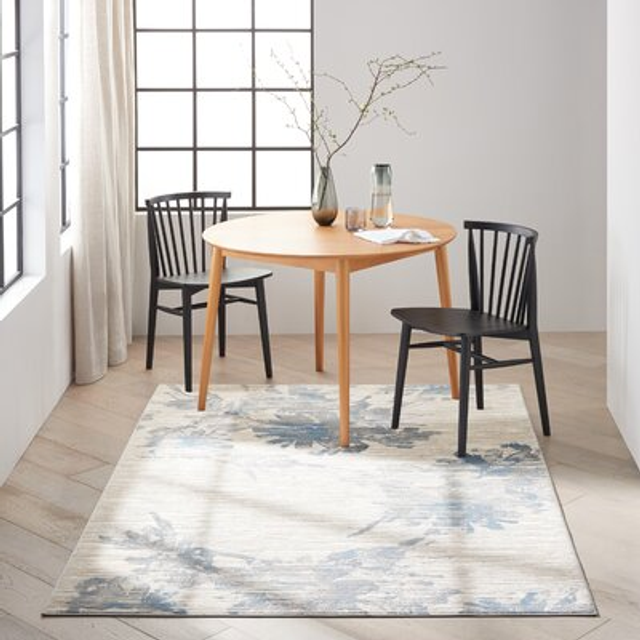 Enchanting 01 Ivory Grey Blue 221cm x 160cm Rug - White (*)