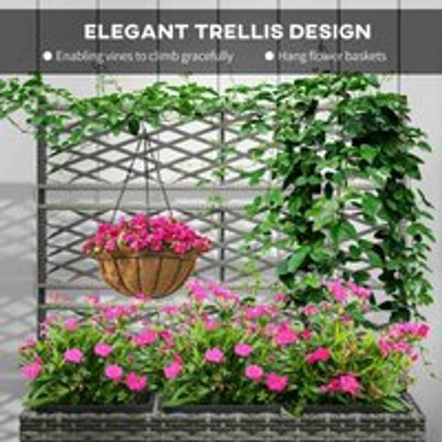 Outsunny Garden PE Rattan Planter Box w/ Trellis Flower Raised Bed - 84x30x107cm | TJ Hughes