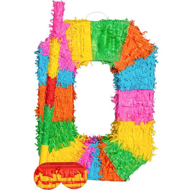 Large Number 0 Pinata Party Set - Rainbow Stick