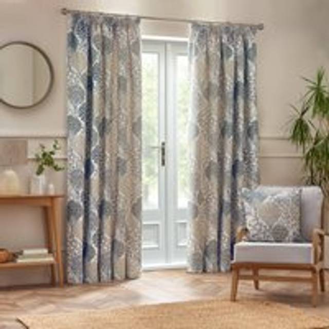 Wylder Ophelia Floral Jacquard Pencil Pleat Curtains In Wedgewood 117 X 137Cm, Multi