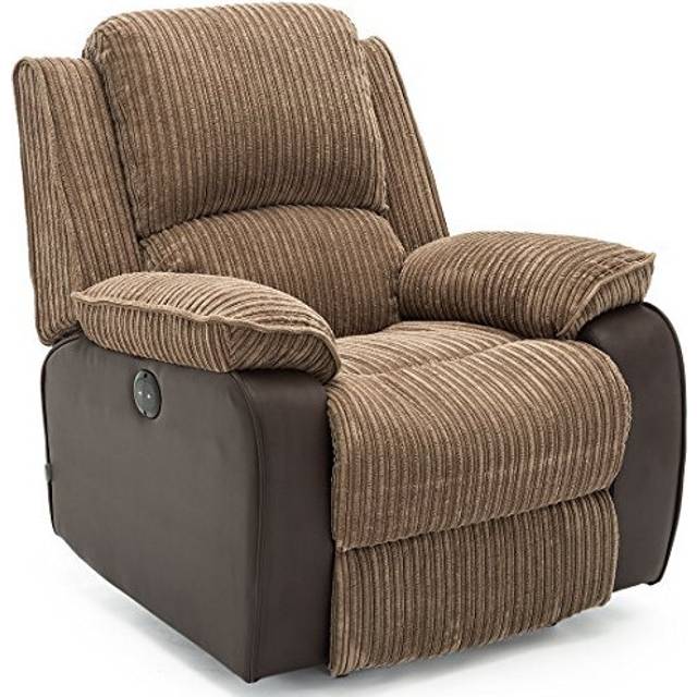 (Brown) Postana Jumbo Cord Fabric Power Recliner Armchair Electric Sofa Reclining Chair