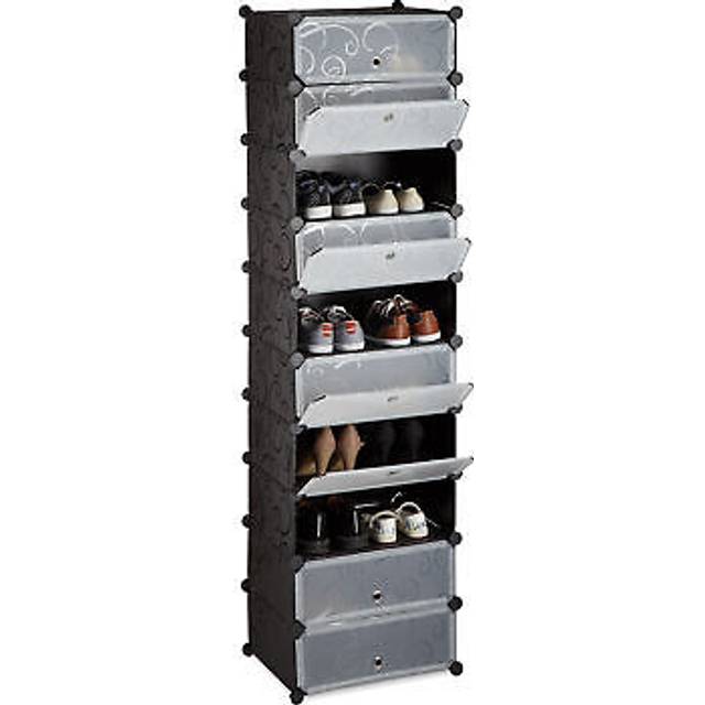 10 Tier Shoe Rack, Large Shoe Cabinet, Stacking Shoe Organizer, Space-Saver, app. 176 x 49 x37 cm, Transparent - Relaxdays