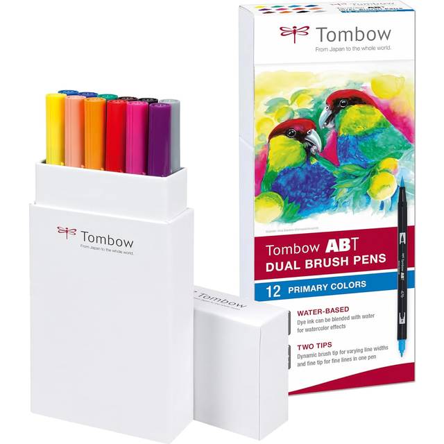 Tombow Tombow ABT Dual Brush Pen 2 Tips Primary Assorted Colours (Pack 12)
