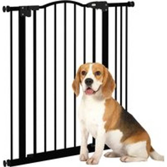 PawHut 74-87cm Adjustable Metal Pet Gate Safety Barrier w/ Auto-Close Door Black | TJ Hughes