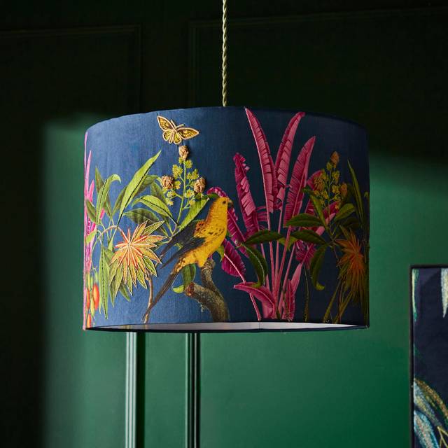 Tropical Paradise Embroidered Lamp Shade - Blue