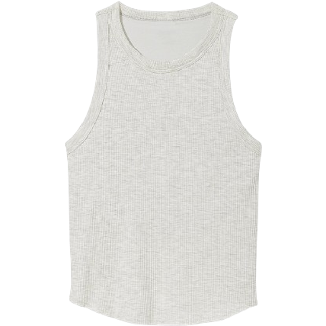 Victorias Secret PINK Heather Stone Grey High Neck Shrunken Rib Tank Top - heather stone grey - LARGE