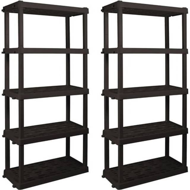 Oskar 5 Tier Shelf Garage Plastic Shelving Unit Storage Shelves Black, Black