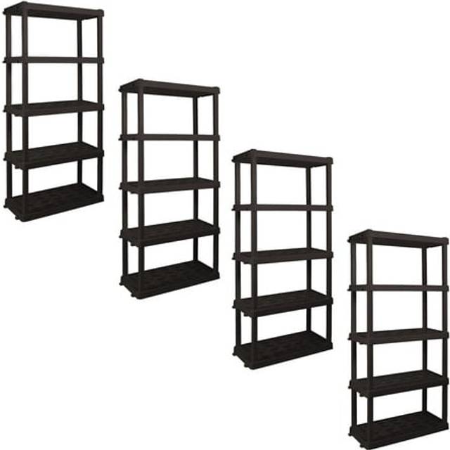 Oskar 5 Tier Shelf Garage Plastic Shelving Unit Storage Shelves Black, Black