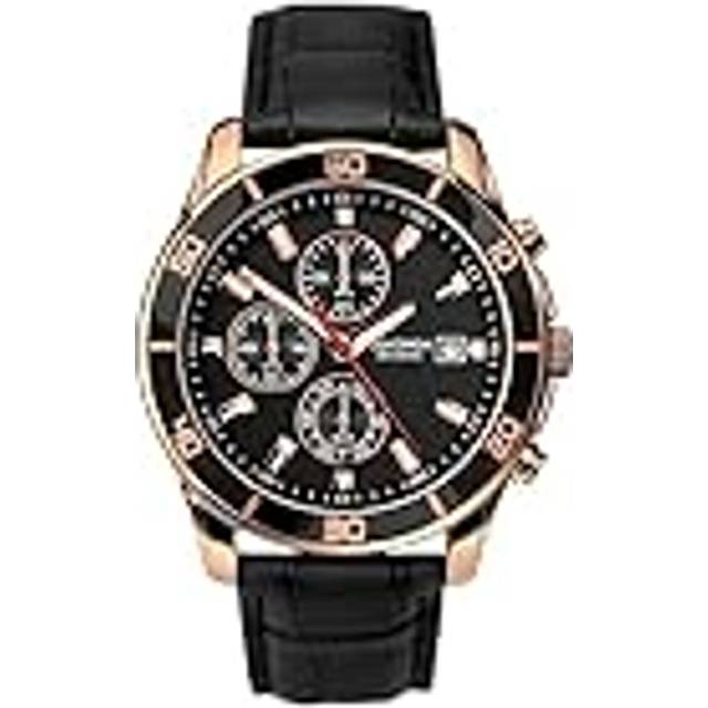 Sekonda Men's Quartz Watch with Black Dial Chronograph Display and Black Leather Strap 1051.27