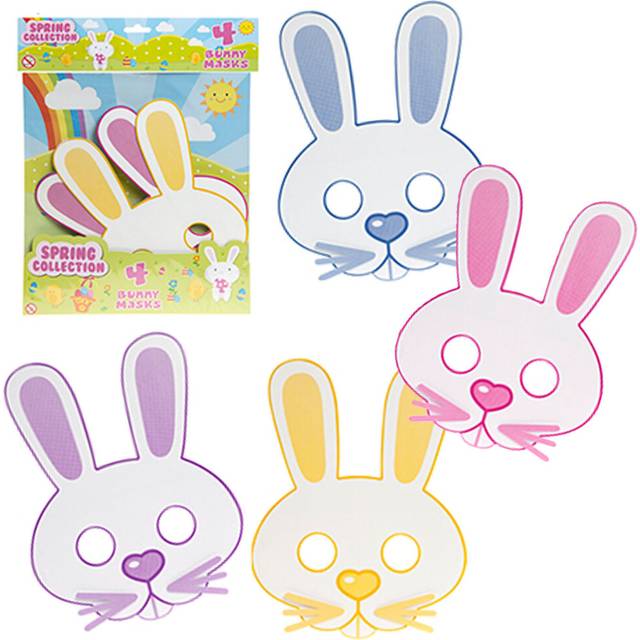 Easter Arts and Craft Decorations, Egg Decorating, Craft Kits - 4 Pack Bunny Masks