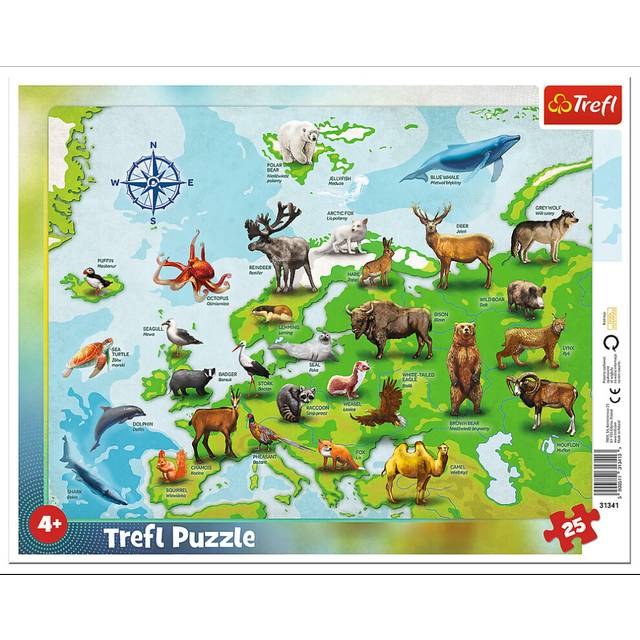 Trefl 25 Piece Kids Infant Europe Map With Animals Frame Floor Jigsaw Puzzle