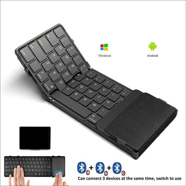 Foldable Bluetooth Keyboard Tri-Folding Wireless Keyboard with Touchpad Rechargeable Keyboard for Windows IOS Android