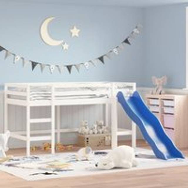Kids' Loft Bed with Slide White 80x200 cm Solid Wood Pine - One Size