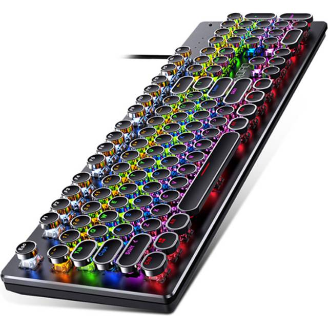 REDSTORM Mechanical Keyboard Metal Panel Round Retro Keycap 104 Keys Backlit Wired Gaming Keyboard For PC Laptop - Black Black Switch