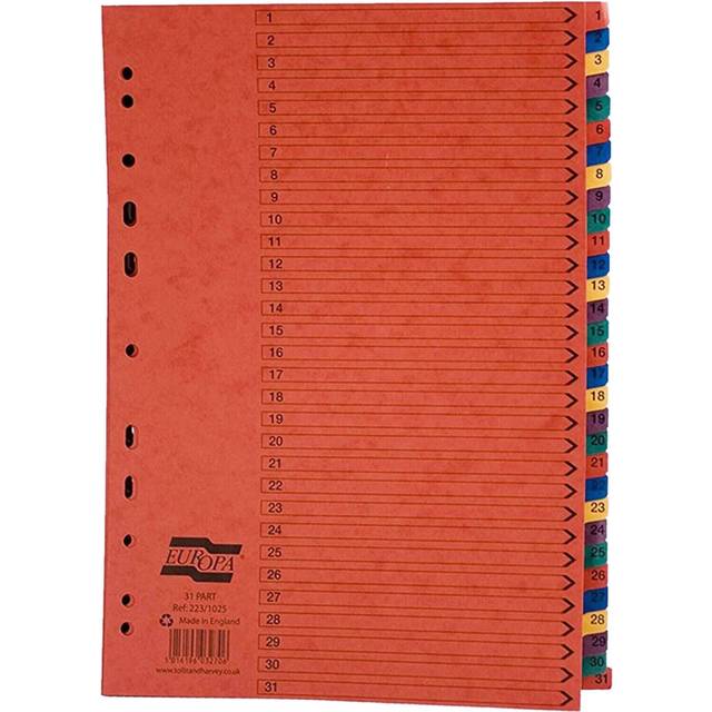 Exacompta Europa Printed Coloured Dividers - 31 Part - Single Pack - 223/1025