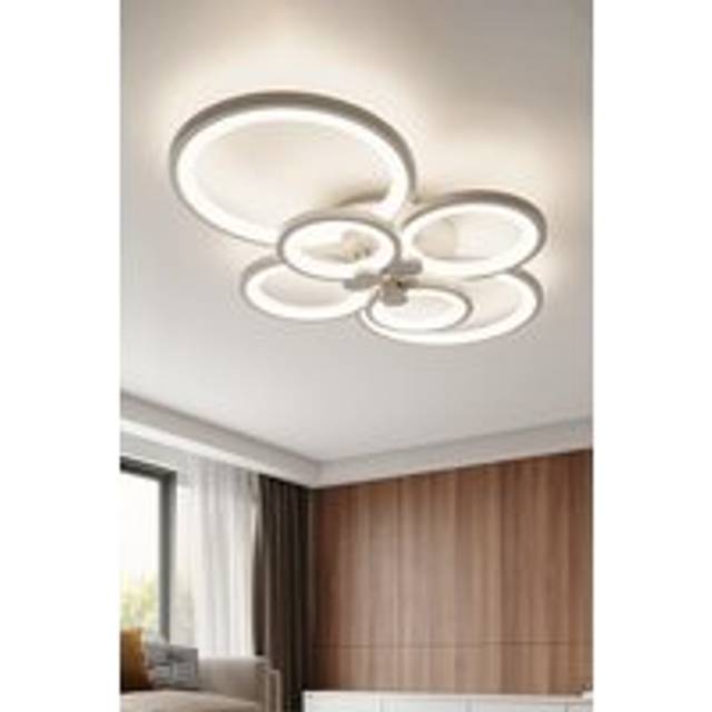 Circular LED Dimmable Semi Flush Ceiling Light with Remote Control - White - One Size